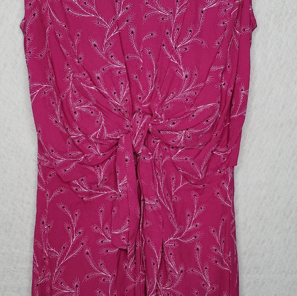 Chelsea 28 Sleeveless Tie Front Dress Pink Peacock Feather Design Sz Xs - Picture 3 of 11